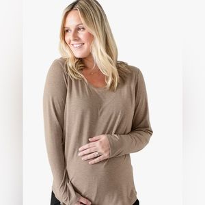 Bamboo Nursing & Maternity Long Sleeve T-shirt-Wheat